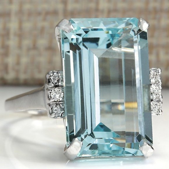 925 Sterling Silver Blue Aquamarine Diamond Ring - Picture 2 of 6